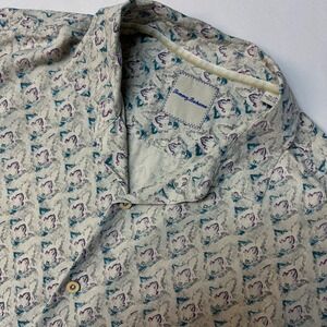 Tommy Bahama Mens Silk Short Sleeve Button Up Shirt XL Palm Tree Print Casual